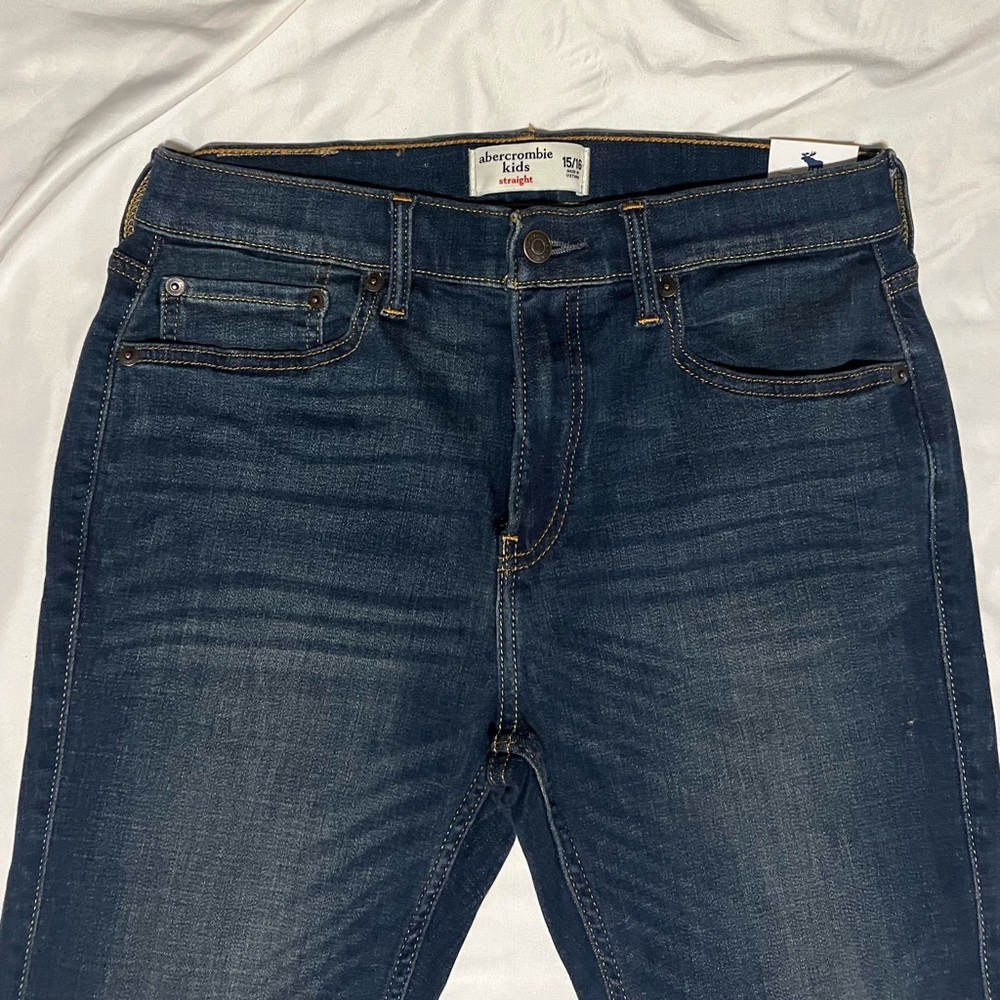 Abercrombie Kids Dark Blue Strait Jeans BOYS Size 15 16 NWT - Picture 4 of 15